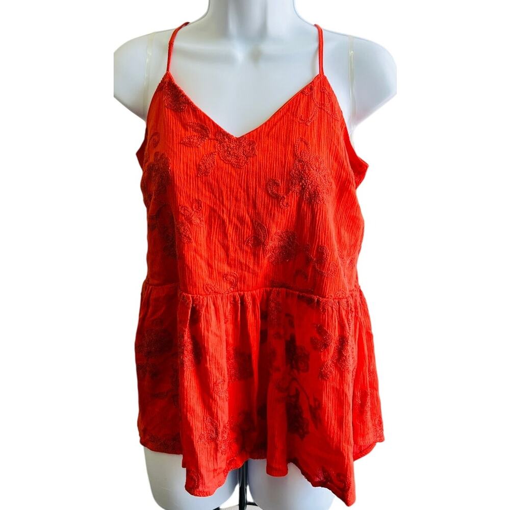 Daytrip Red Boho Embroidered Peplum Cami Top L Y2K Festival Tank